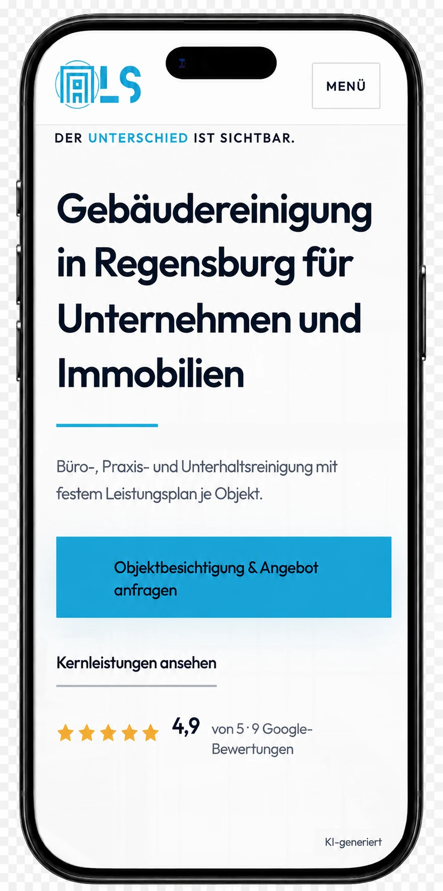 A.L.S. Gebäudereinigung – Mobile-Ansicht der Website