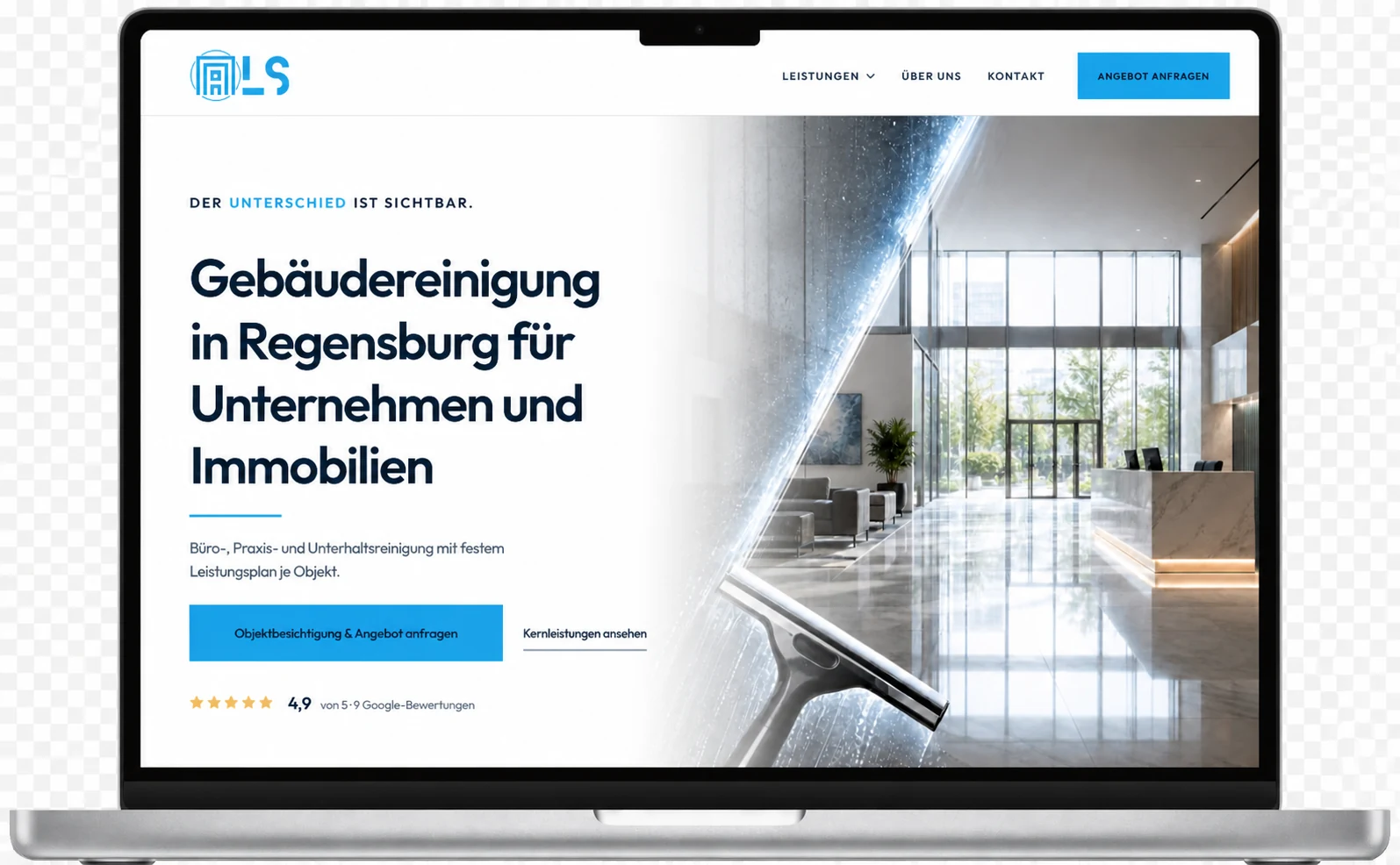 A.L.S. Gebäudereinigung: Desktop-Ansicht der Website für gewerbliche Reinigung in Regensburg