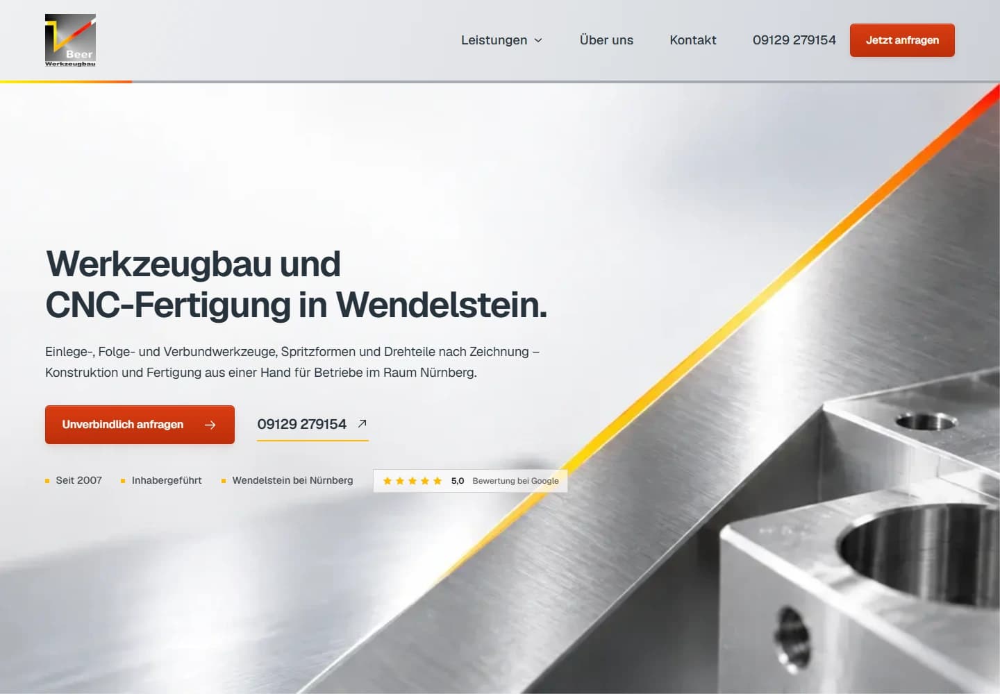 Beer Werkzeugbau: Desktop-Website für Werkzeugbau und CNC-Fertigung in Wendelstein bei Nürnberg