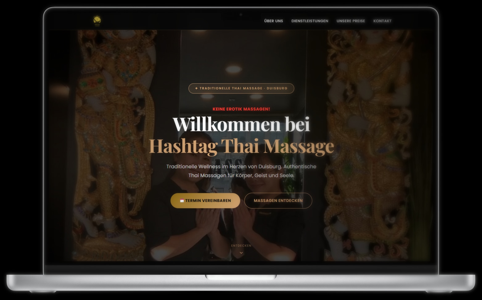 Hashtag Thai Massage – Desktop-Ansicht der Website