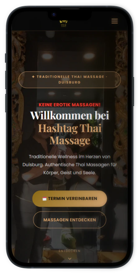 Hashtag Thai Massage – Mobile-Ansicht der Website