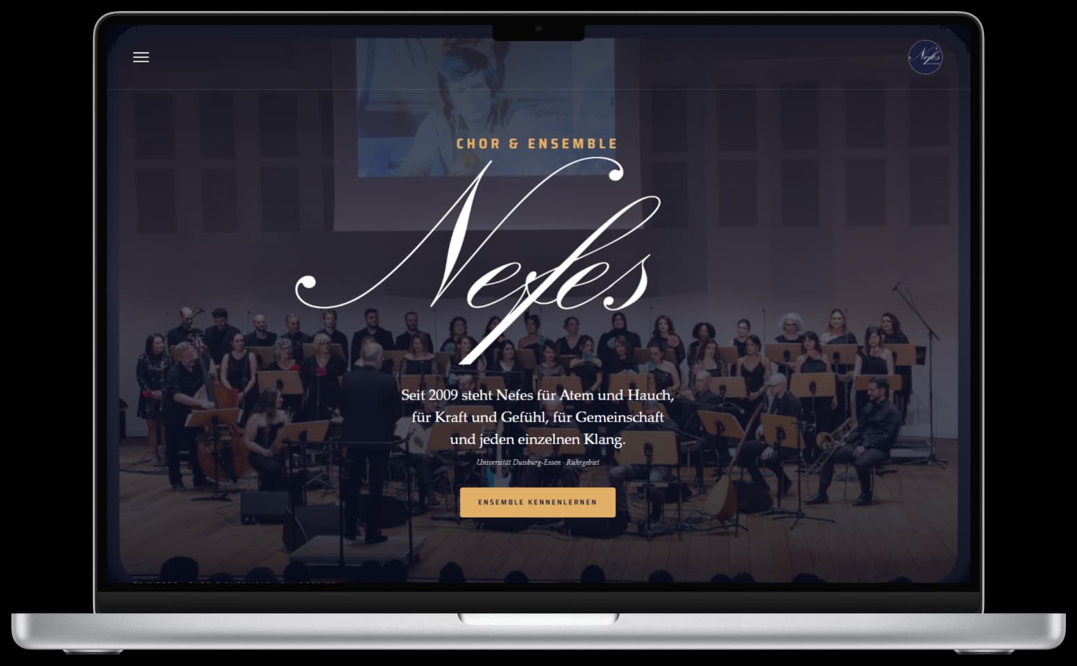 Nefes Chor & Ensemble – Desktop-Ansicht der neuen Website