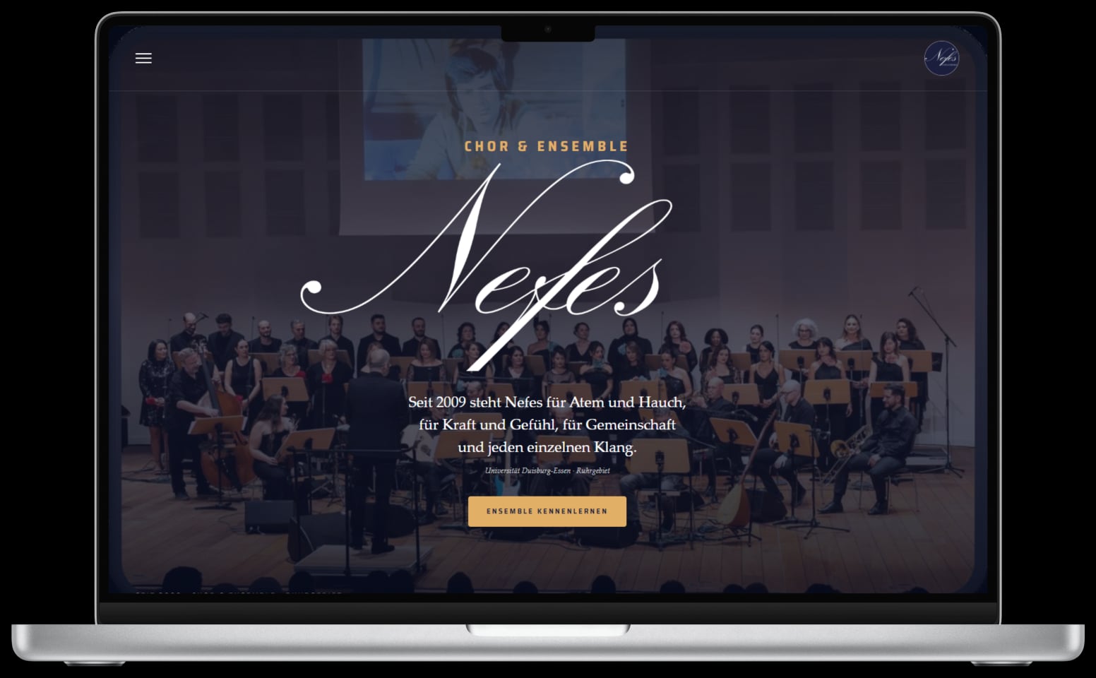 Nefes Chor & Ensemble – Desktop-Ansicht der Website