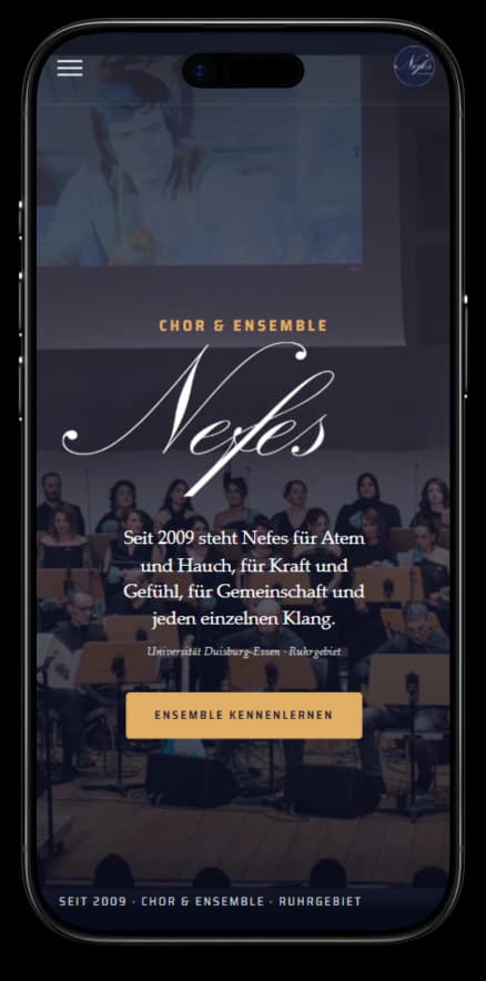 Nefes Chor & Ensemble – mobile Ansicht der neuen Website