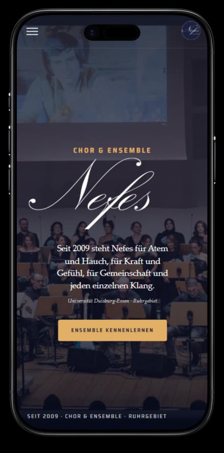 Nefes Chor & Ensemble – Mobile-Ansicht der Website