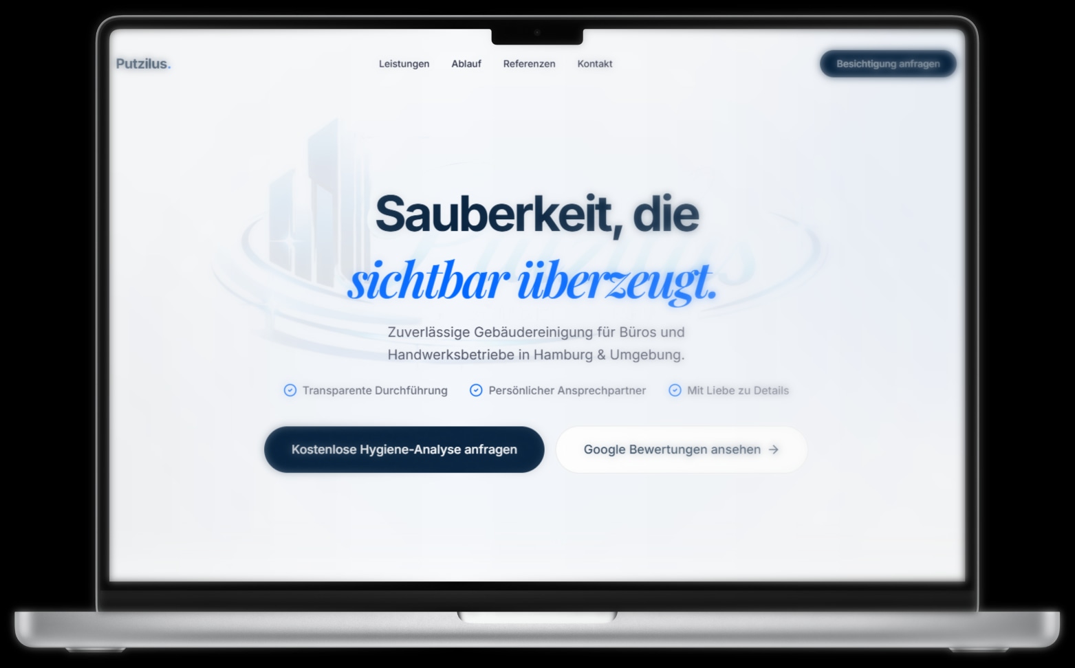 Putzilus Gebäudereinigung – Desktop-Ansicht der Website