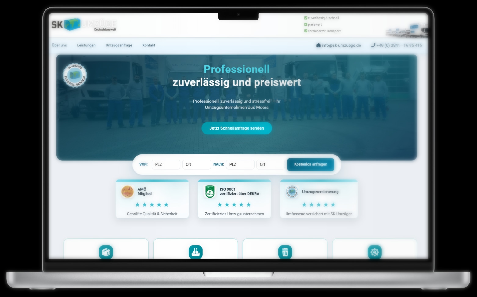 SK Umzüge – Desktop-Ansicht der Website