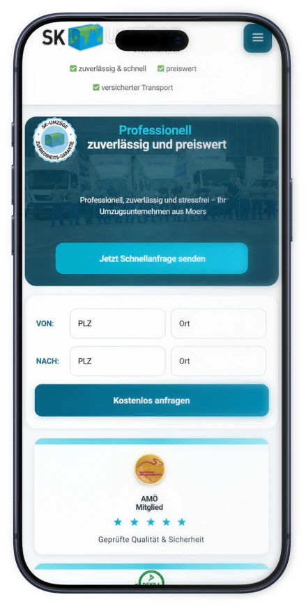 SK Umzüge – Mobile-Ansicht der Website