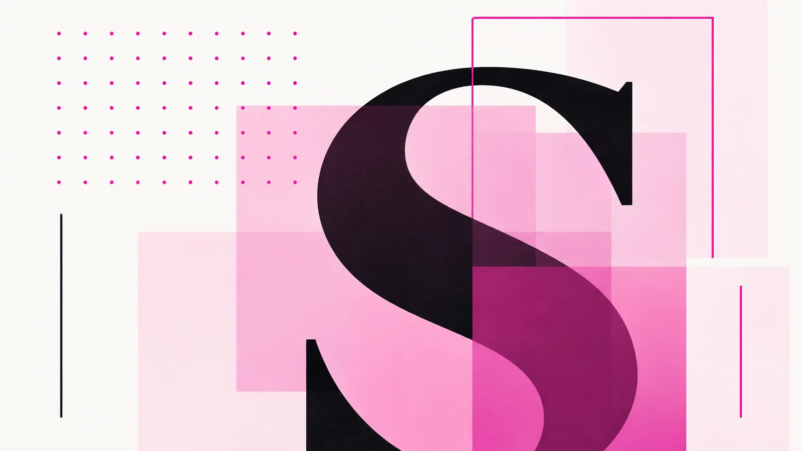 Typografische S-Komposition in Magenta, Rosa und Schwarz